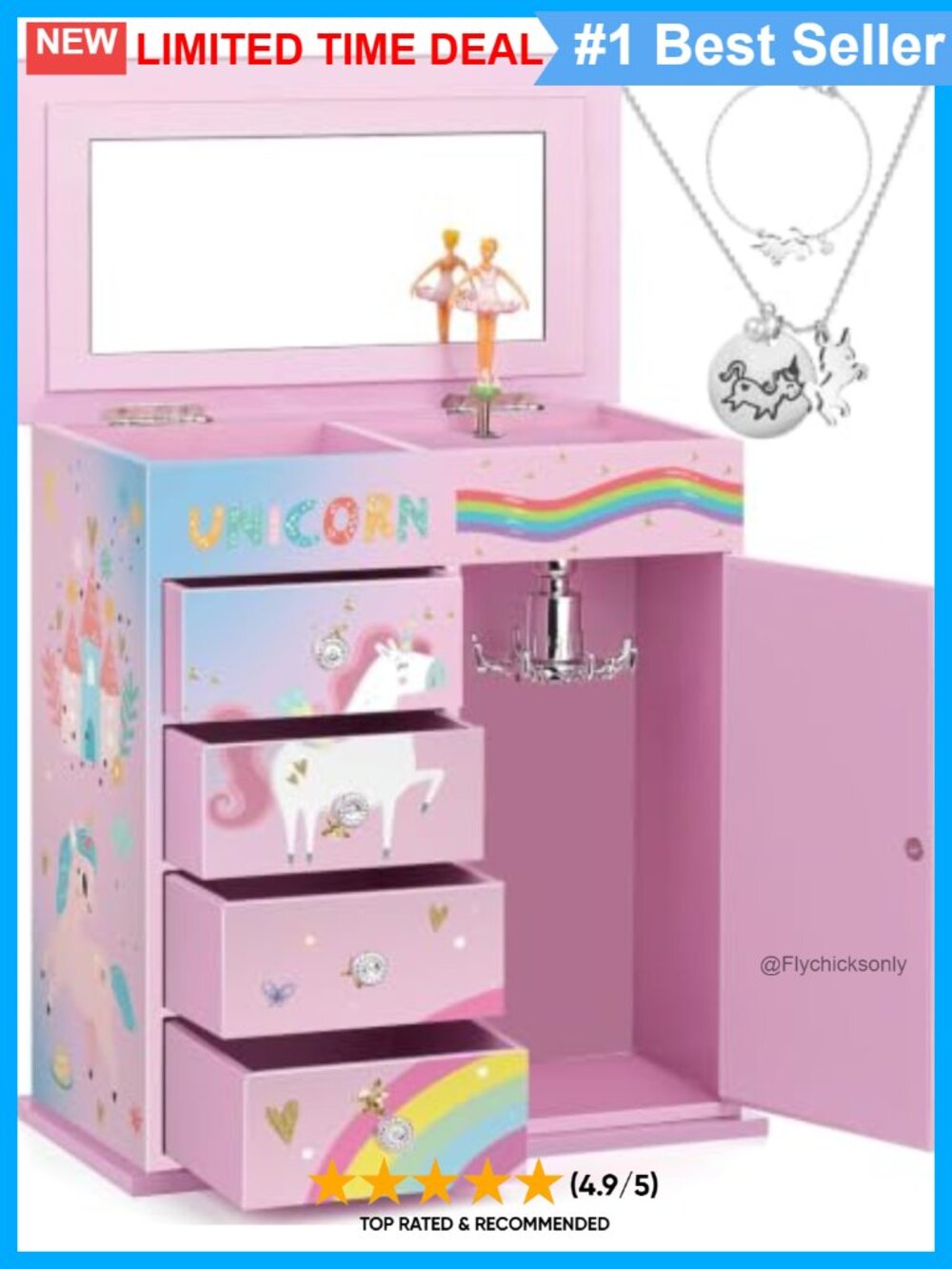 Girls Musical Jewelry Box 5-Layer Swing Door Spinning Ballerina Unicorn Set